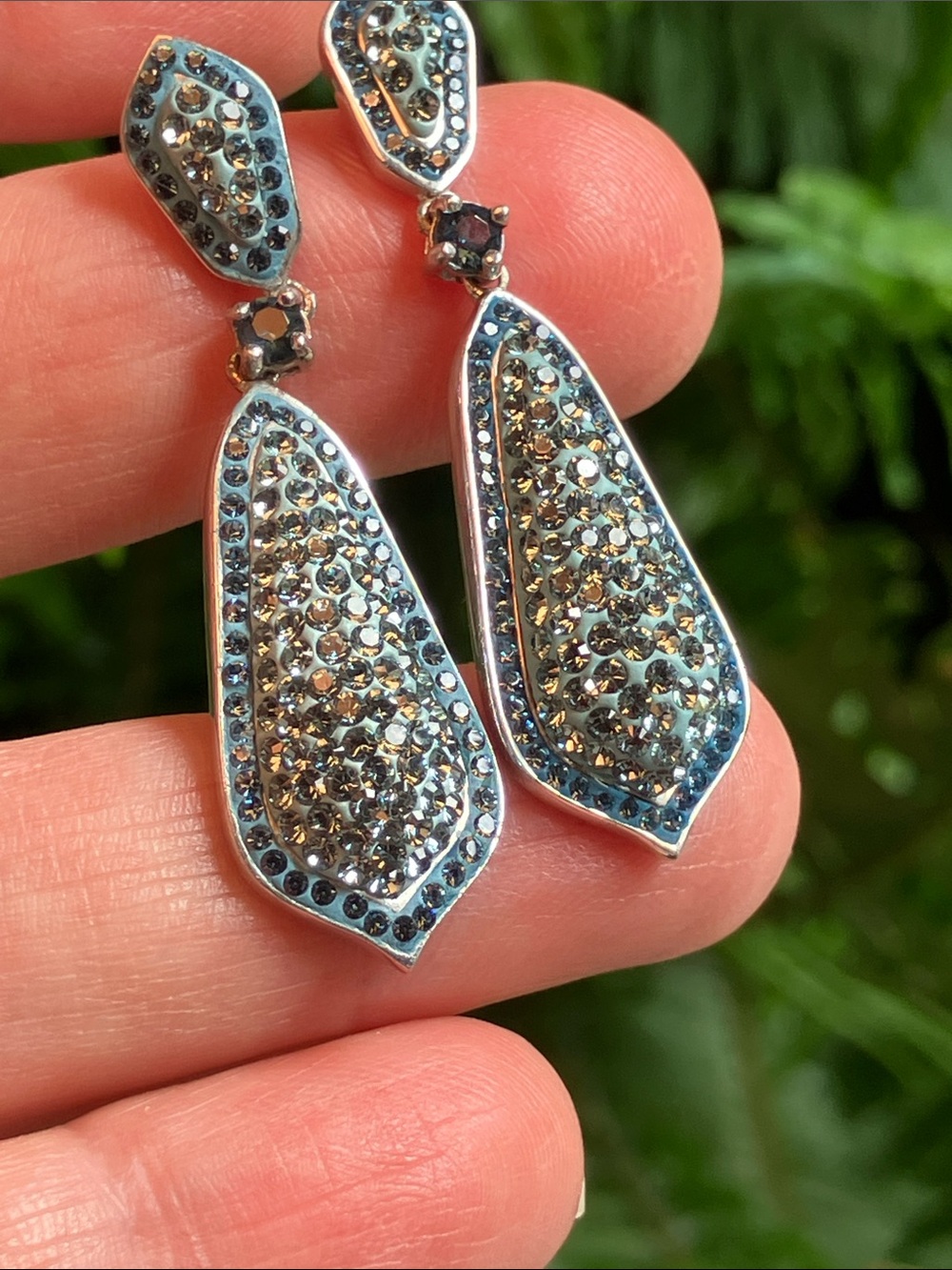 .925 AU Silver Baby Blue Crystal Drop Earrings